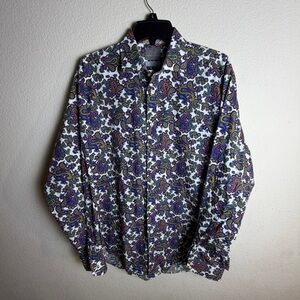 Thomas Dean Paisley Dress Shirt Large Bold Multicolor Button Down